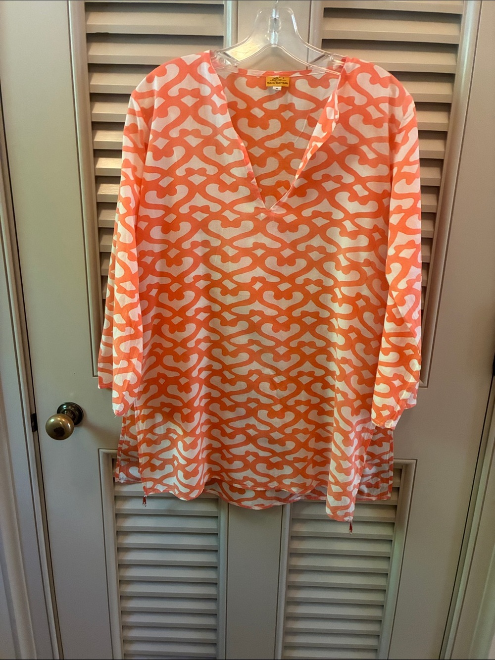 Roberta Roller Rabbit Orange/White Patterned V-Neck Tunic